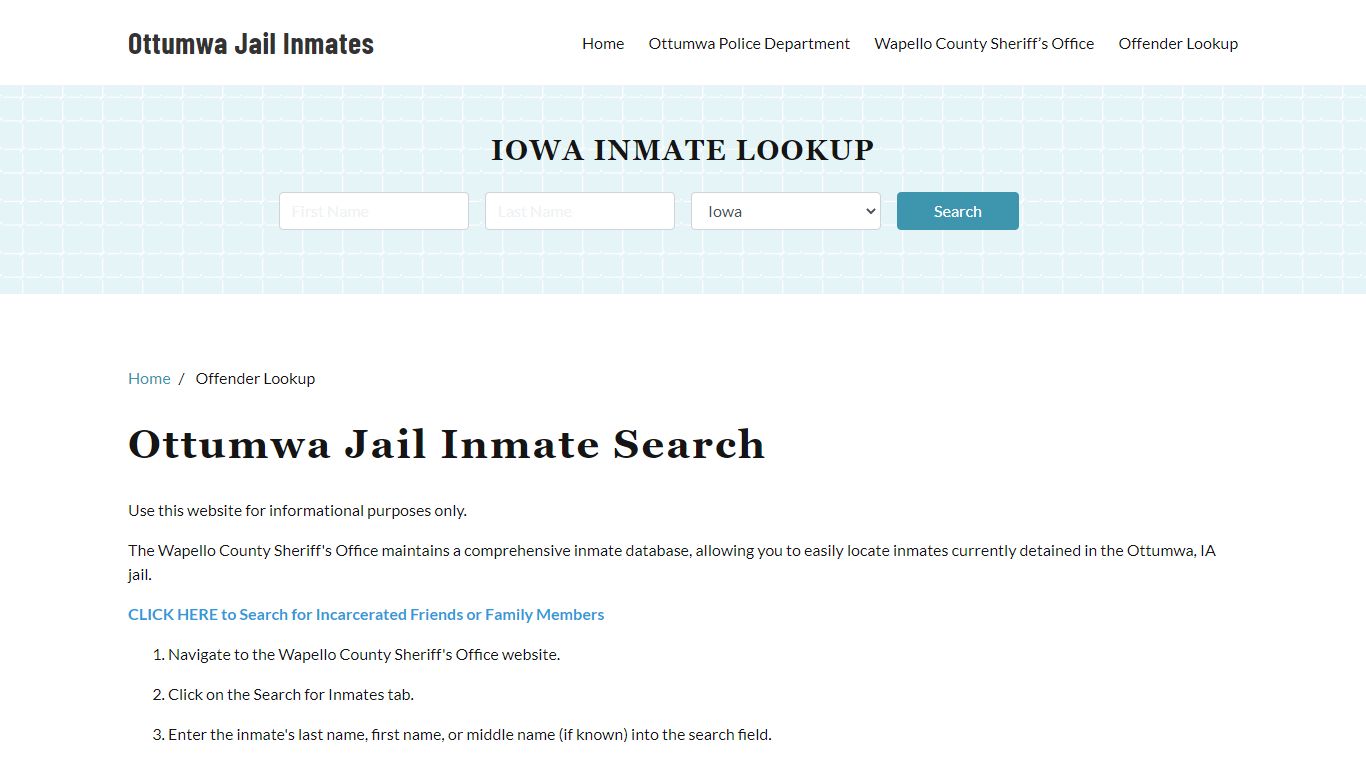 Ottumwa, IA Detainee Lookup